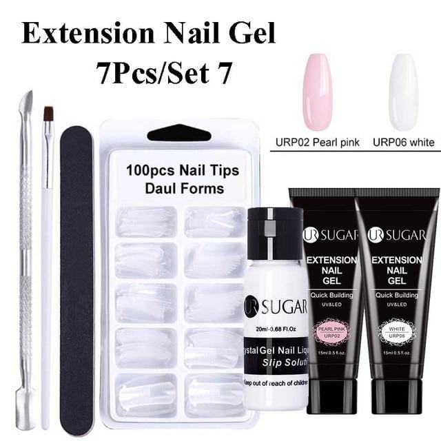 UR SUGAR 15ml Poly UV Nail Gel Kit Acrylic Set Extend Fast Builder UV Gel Slip Solution Nail Form Nail Art Brush Nail Tool Kit