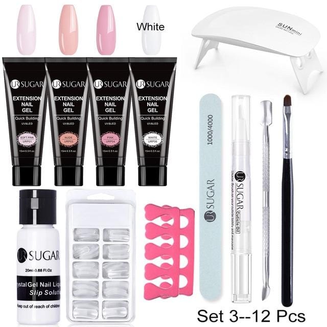 UR SUGAR 15ml Poly UV Nail Gel Kit Acrylic Set Extend Fast Builder UV Gel Slip Solution Nail Form Nail Art Brush Nail Tool Kit
