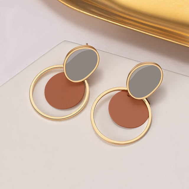 New Korean Statement Earrings for Women Brown Arcylic Geometric Dangle Drop Gold Earing Brincos 2020 Trend Fashion Jewelry Gifts