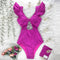 2021 New Sexy Ruffle Print Floral One Piece Swimsuit Off The Shoulder Swimwear Women Solid Deep-V Beachwear Bathing Suit Monkini