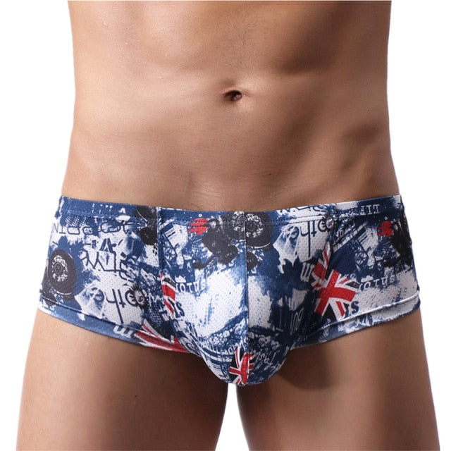 Boxer Mens Underwear Men Low Waist Print Boxers Panties Sexy Breathable Boxershorts Men U Pouch Bikini Shorts Gay Underwear