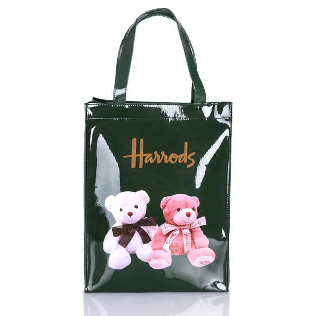 London Style PVC Reusable Shopping Bag Women's Bag Eco Friendly Flower Shopper Bag Waterproof Handbag Lunch Tote Shoulder Bag