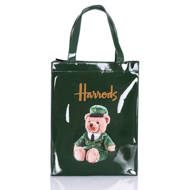 London Style PVC Reusable Shopping Bag Women's Bag Eco Friendly Flower Shopper Bag Waterproof Handbag Lunch Tote Shoulder Bag