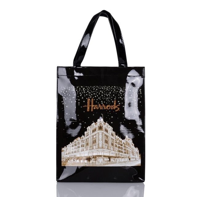 London Style PVC Reusable Shopping Bag Women's Bag Eco Friendly Flower Shopper Bag Waterproof Handbag Lunch Tote Shoulder Bag