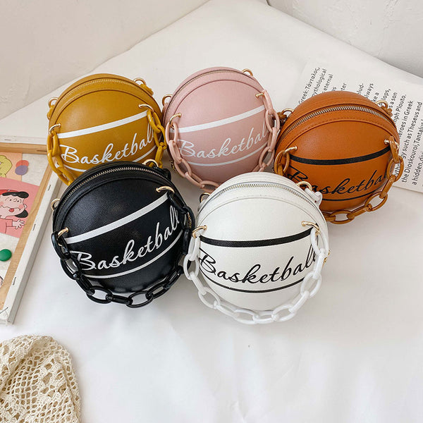 1Pcs Ball Purses For Teenagers Women Shoulder Bags Crossbody Chain Hand Bags Personality Female Leather Pink Basketball Bag
