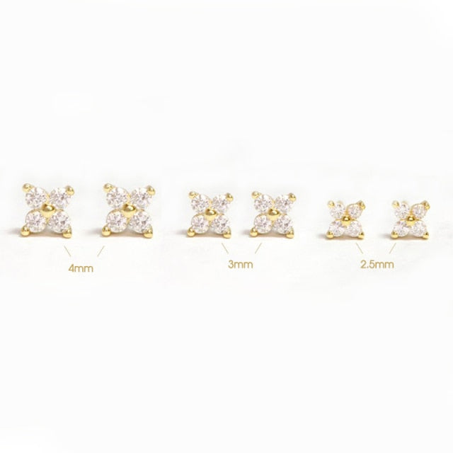 CANNER 925 Sterling Silver Stud Earrings Cute Zircon ear bone nail Mini Crystal Flower Pierced Earrings Fashion Jewelry