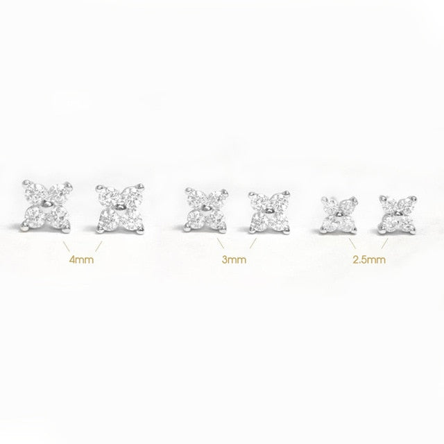 CANNER 925 Sterling Silver Stud Earrings Cute Zircon ear bone nail Mini Crystal Flower Pierced Earrings Fashion Jewelry