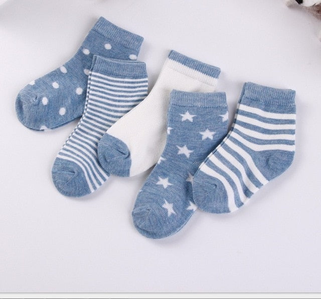 5 Pairs/lot 0 to 6 Years Kids Soft Cotton Socks Boy Girl Baby Cute Cartoon Warm Stripe Dots Fashion School Socks Autumn Winter