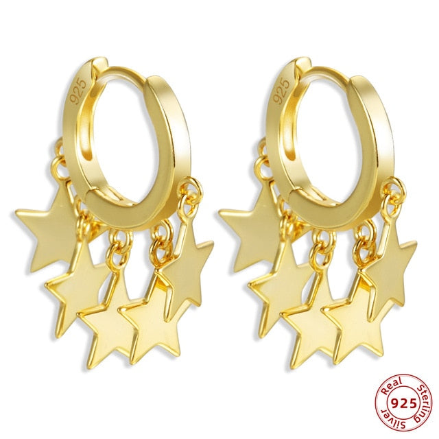 925 Sterling Silver Earrings Gold Color cross Moon Star CZ Zircon Small Circle Huggie Hoop Earrings For Women Fine jewelry