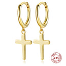 925 Sterling Silver Earrings Gold Color cross Moon Star CZ Zircon Small Circle Huggie Hoop Earrings For Women Fine jewelry