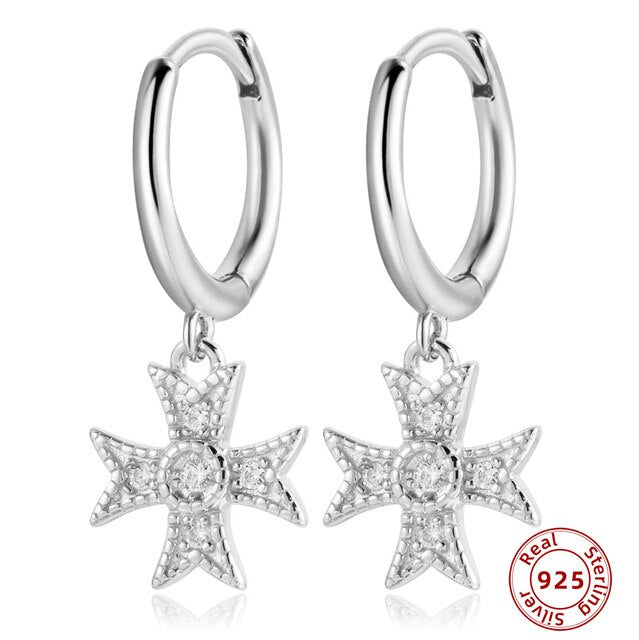 925 Sterling Silver Earrings Gold Color cross Moon Star CZ Zircon Small Circle Huggie Hoop Earrings For Women Fine jewelry