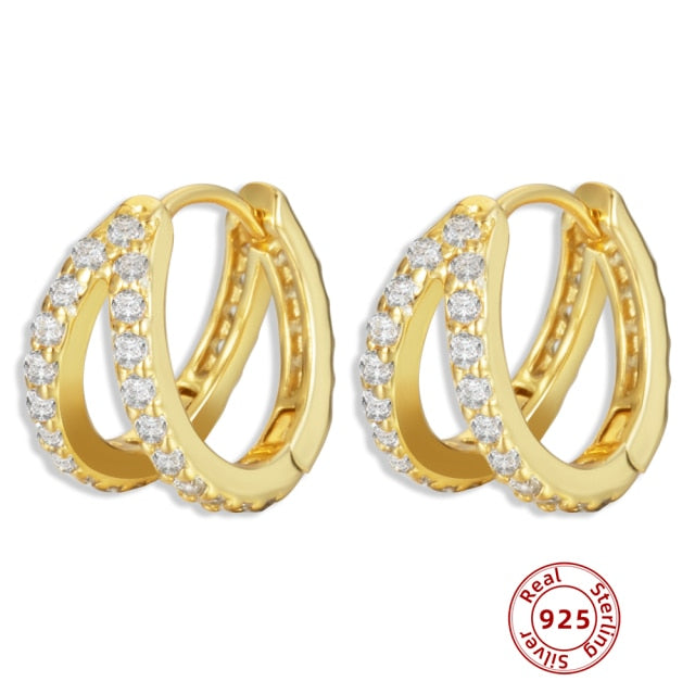 925 Sterling Silver Earrings Gold Color cross Moon Star CZ Zircon Small Circle Huggie Hoop Earrings For Women Fine jewelry