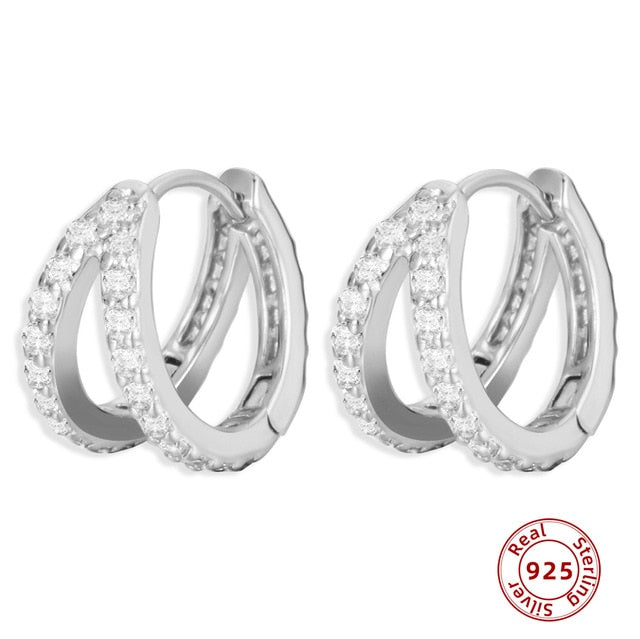 925 Sterling Silver Earrings Gold Color cross Moon Star CZ Zircon Small Circle Huggie Hoop Earrings For Women Fine jewelry