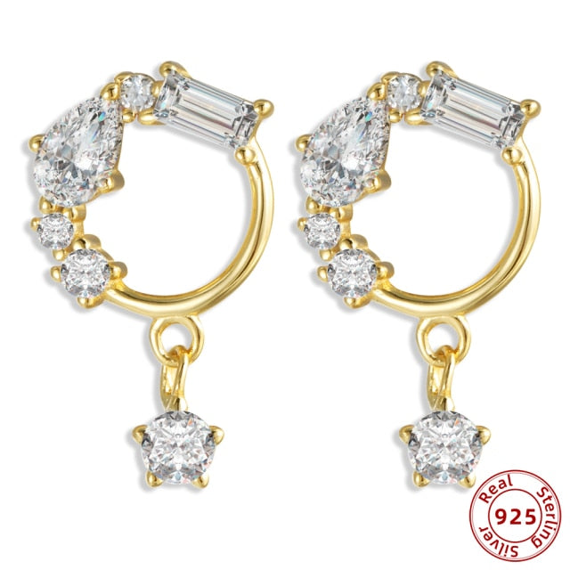 925 Sterling Silver Earrings Gold Color cross Moon Star CZ Zircon Small Circle Huggie Hoop Earrings For Women Fine jewelry