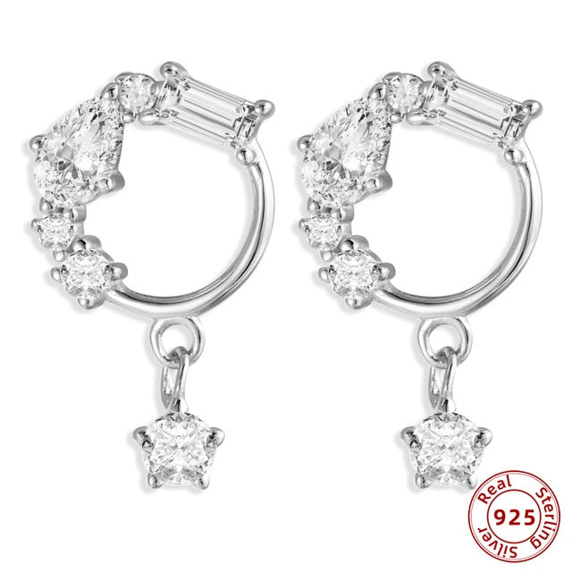 925 Sterling Silver Earrings Gold Color cross Moon Star CZ Zircon Small Circle Huggie Hoop Earrings For Women Fine jewelry