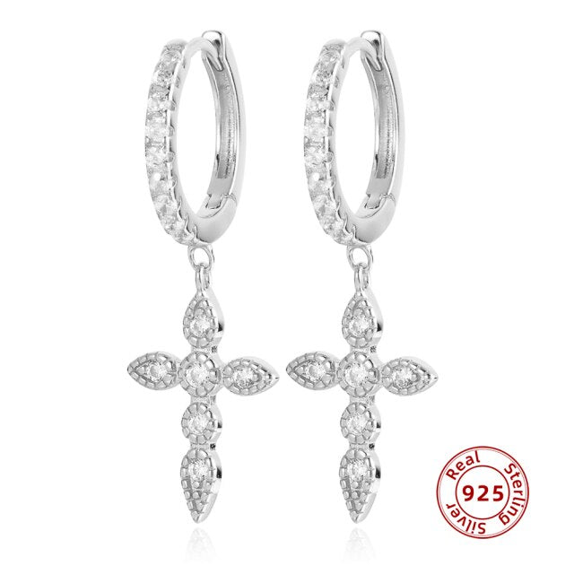 925 Sterling Silver Earrings Gold Color cross Moon Star CZ Zircon Small Circle Huggie Hoop Earrings For Women Fine jewelry