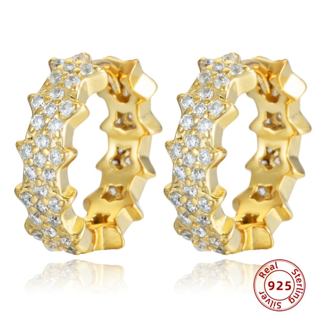 925 Sterling Silver Earrings Gold Color cross Moon Star CZ Zircon Small Circle Huggie Hoop Earrings For Women Fine jewelry