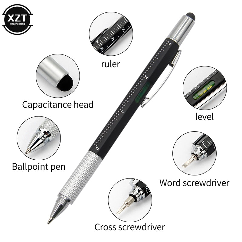 7 in1 Multifunction Ballpoint Pen with Modern Handheld Tool Measure Technical Ruler Screwdriver Touch Screen Stylus Spirit Level