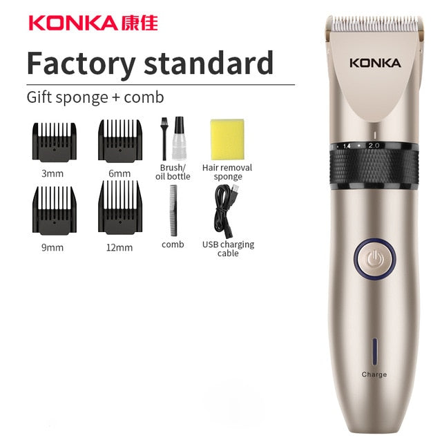 KONKA Electric Hair clipper Rechargeable Breard Trimmer Cordless Shaver Trimmer 0mm Ceram Blade Men Barber Hair Cutting Machine