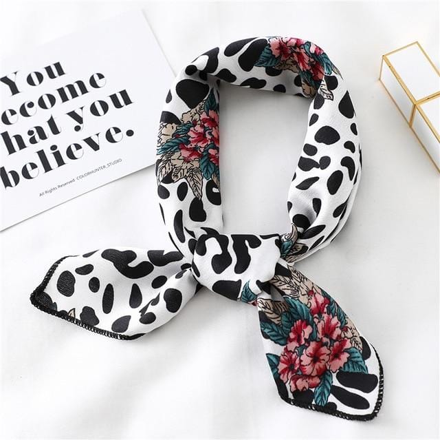 Women Small Satin Silk Scarf Square Print Wrap Foulard Femme Handkerchief Bandana Neck Hair Skinny Tie Scarves Shawls