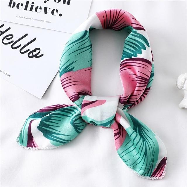 Women Small Satin Silk Scarf Square Print Wrap Foulard Femme Handkerchief Bandana Neck Hair Skinny Tie Scarves Shawls