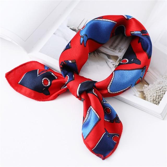 Women Small Satin Silk Scarf Square Print Wrap Foulard Femme Handkerchief Bandana Neck Hair Skinny Tie Scarves Shawls