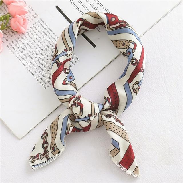 Women Small Satin Silk Scarf Square Print Wrap Foulard Femme Handkerch