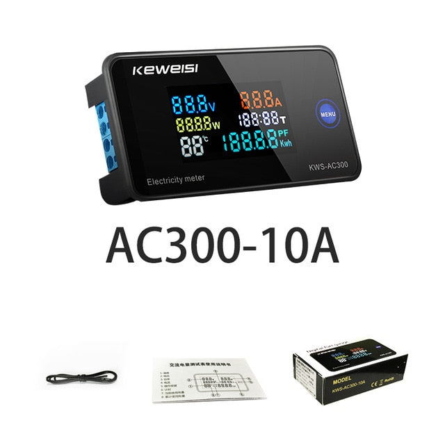 AC 50-300V Voltmeter Ammeter KWS Power Energy Meter LED Digital AC Wattmeter Electric Meter with Reset Function 0-100A