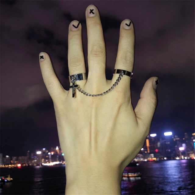Punk Cool Hip Pop Rings Multi-layer Adjustable Chain Four Open Finger Rings Alloy man Rotate Rings for Women Party Gift