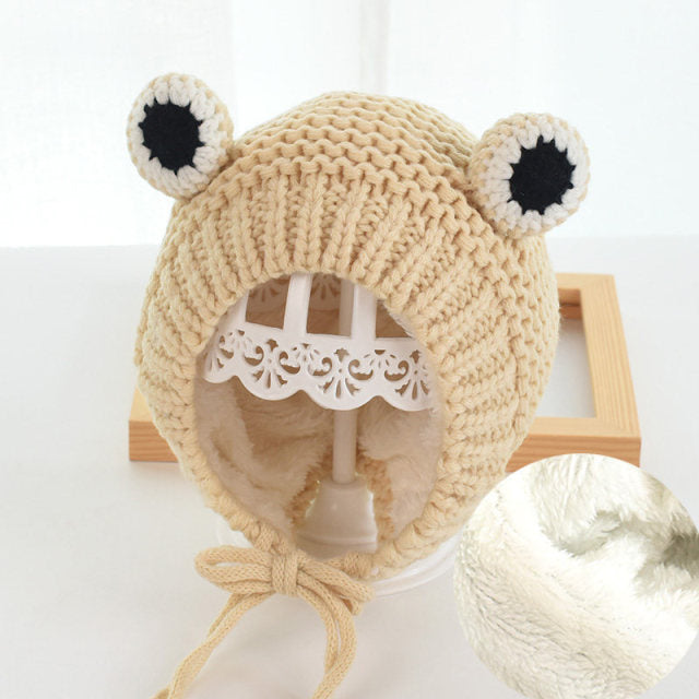 Solid color Cartoon frog knitted hat winter warm hat Skullies cap beanie hat for kid boy and girl 75