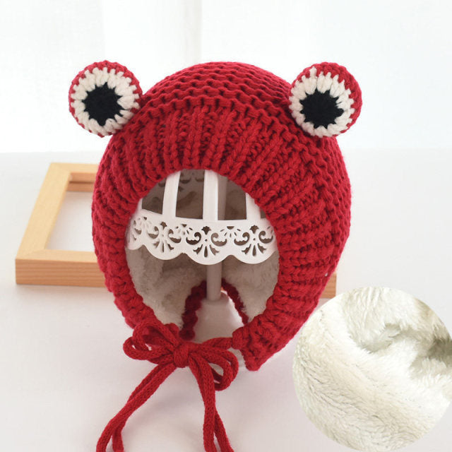 Solid color Cartoon frog knitted hat winter warm hat Skullies cap beanie hat for kid boy and girl 75