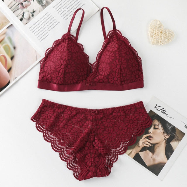 Women Lace Bra Sets Seamless Underwear Backless Vest Sexy Panties Padded Bralette Lingerie Ultrathin Briefs Female Intimates