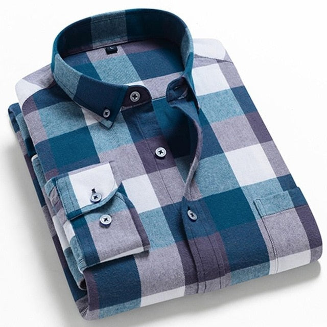 2021 Spring Autumn Plaid Shirt Men Cotton New Male Casual Long Sleeve Shirt  High Quality  Man Clothes