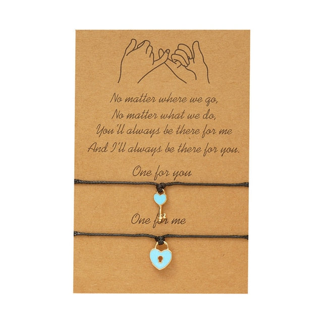 Handmade Braided Black Rope Bracelet Silver Color Bohemian Sun&Moon Charm Bracelets For Women Men Pinky Promise Card Bracelet