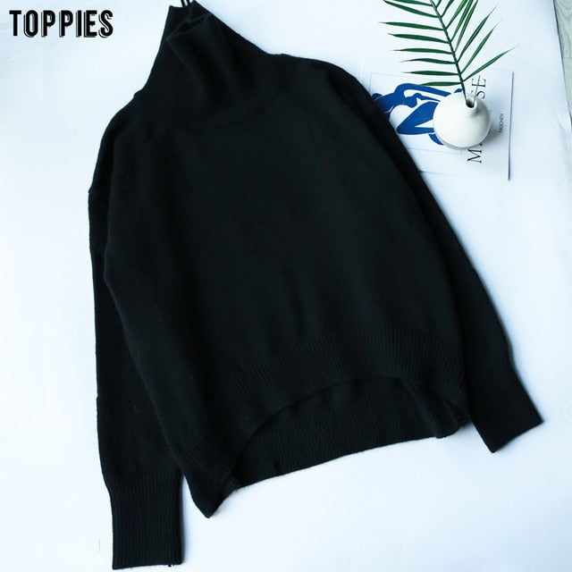 Toppies Winter Woman Sweater Turtleneck Oversize Pullovers Jumper Female knitted tops irregular hem Korean Clothing