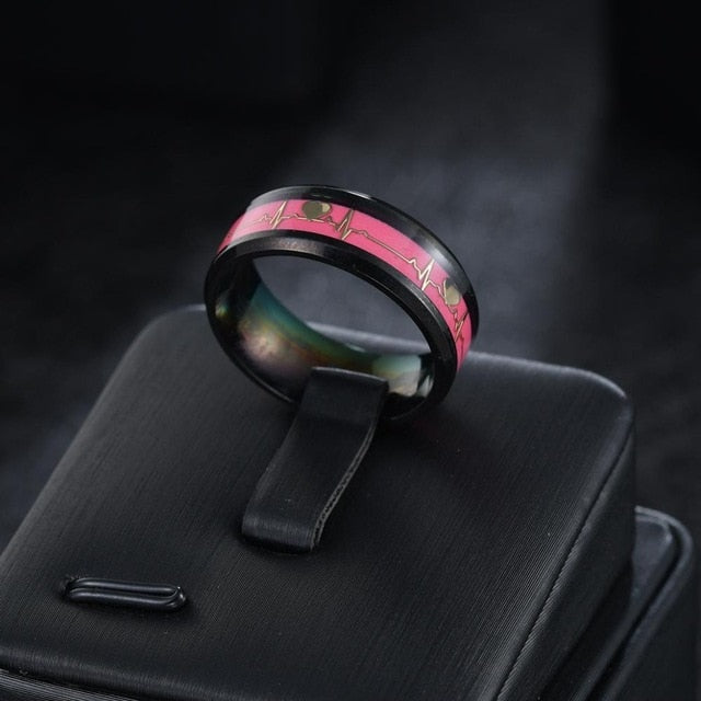 Luminous ECG Ring Stainless Steel  Promise Heartbeat  Glowing Jewelry for Men Women
