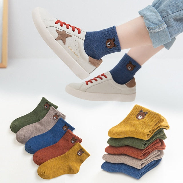 5 Pairs Baby Boys Winter Socks Cartoon Bear Kids Spring Autumn Cotton Breathable Keep Warm Floor Anti-skid Girls Socks