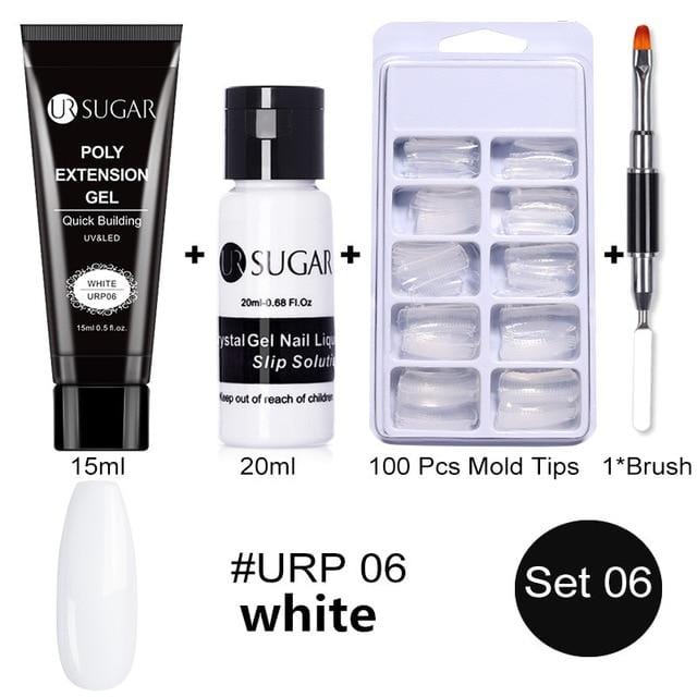 UR SUGAR 15ml Poly UV Nail Gel Kit Acrylic Set Extend Fast Builder UV Gel Slip Solution Nail Form Nail Art Brush Nail Tool Kit