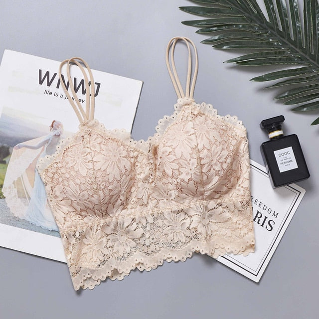 Wireless Push Up Bra Body Shaping Sexy Flower Lace Bra Top Women Plus Size Bralette Underwear Lingerie Full Cup Seamless Bras
