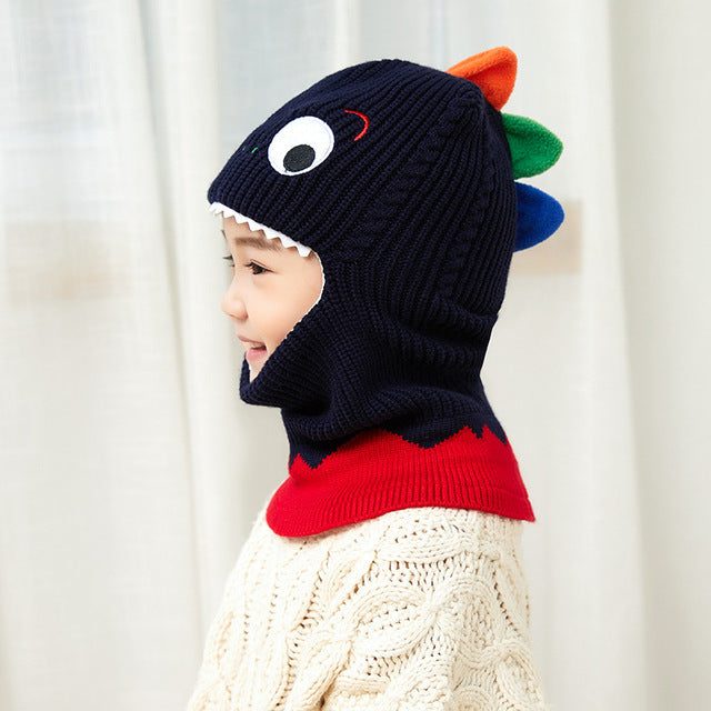 Doitbest 2 to 6 years old Boy girl Beanie Protect neck Cartoon animal Windproof Winter Child knit hat kids girl's Earflap Caps