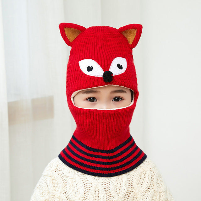 Doitbest 2 to 6 years old Boy girl Beanie Protect neck Cartoon animal Windproof Winter Child knit hat kids girl's Earflap Caps