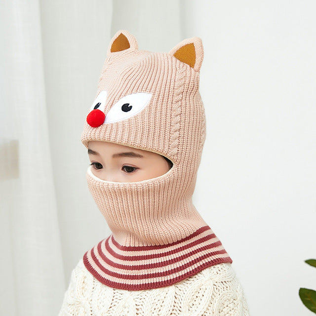 Doitbest 2 to 6 years old Boy girl Beanie Protect neck Cartoon animal Windproof Winter Child knit hat kids girl's Earflap Caps