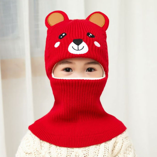 Doitbest 2 to 6 years old Boy girl Beanie Protect neck Cartoon animal Windproof Winter Child knit hat kids girl's Earflap Caps