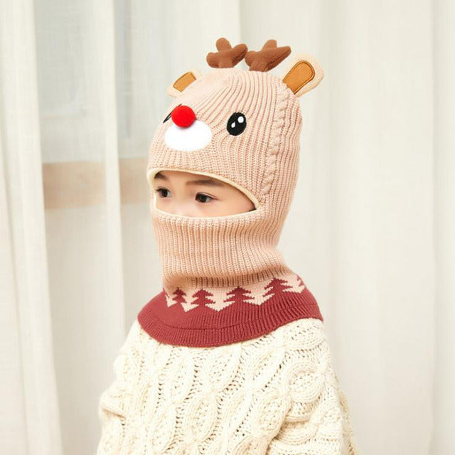 Doitbest 2 to 6 years old Boy girl Beanie Protect neck Cartoon animal Windproof Winter Child knit hat kids girl's Earflap Caps
