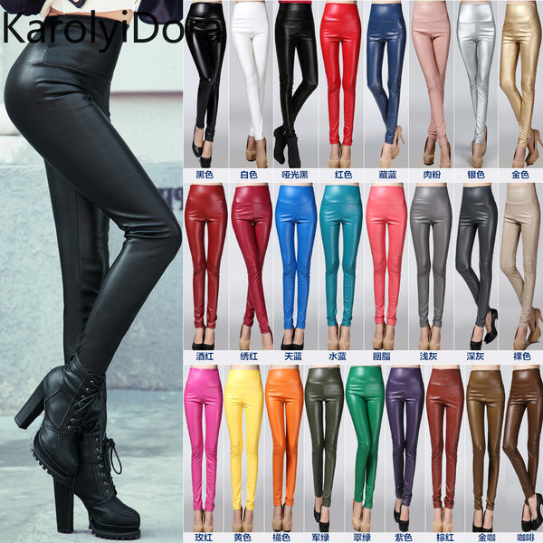 Women Tight Trouser Autumn Winter Women Thin Velvet PU Leather Pants Female Sexy Elastic Stretch Faux Leather Skinny Pencil Pant