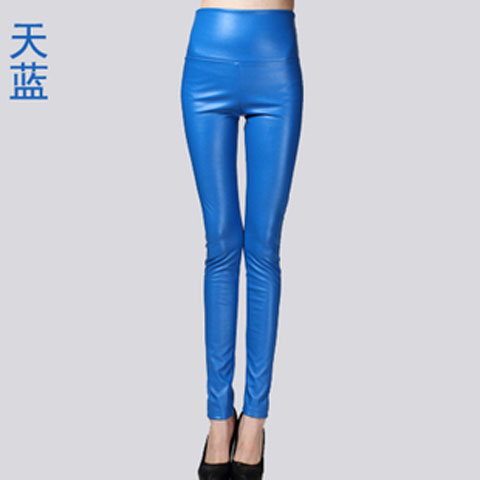Women Tight Trouser Autumn Winter Women Thin Velvet PU Leather Pants Female Sexy Elastic Stretch Faux Leather Skinny Pencil Pant