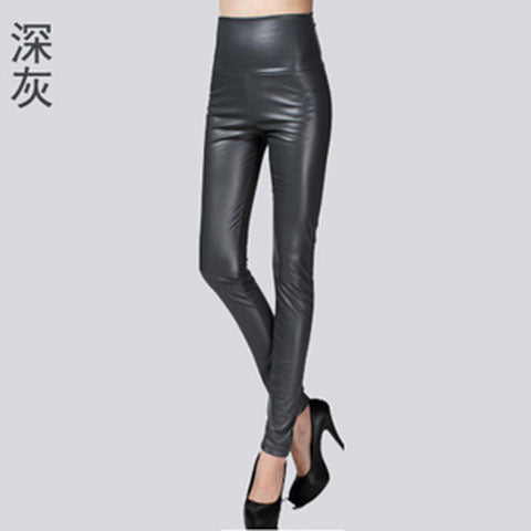 Women Tight Trouser Autumn Winter Women Thin Velvet PU Leather Pants Female Sexy Elastic Stretch Faux Leather Skinny Pencil Pant