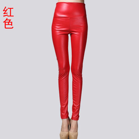 Women Tight Trouser Autumn Winter Women Thin Velvet PU Leather Pants Female Sexy Elastic Stretch Faux Leather Skinny Pencil Pant