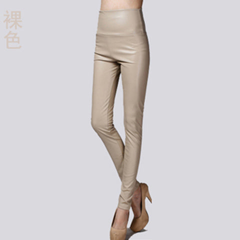 Women Tight Trouser Autumn Winter Women Thin Velvet PU Leather Pants Female Sexy Elastic Stretch Faux Leather Skinny Pencil Pant