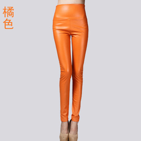 Women Tight Trouser Autumn Winter Women Thin Velvet PU Leather Pants Female Sexy Elastic Stretch Faux Leather Skinny Pencil Pant